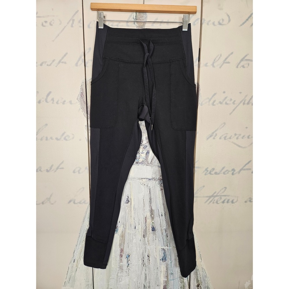 Glyder Leggings Medium Black Ribbed Side Panel High Rise Drawstring Activewear